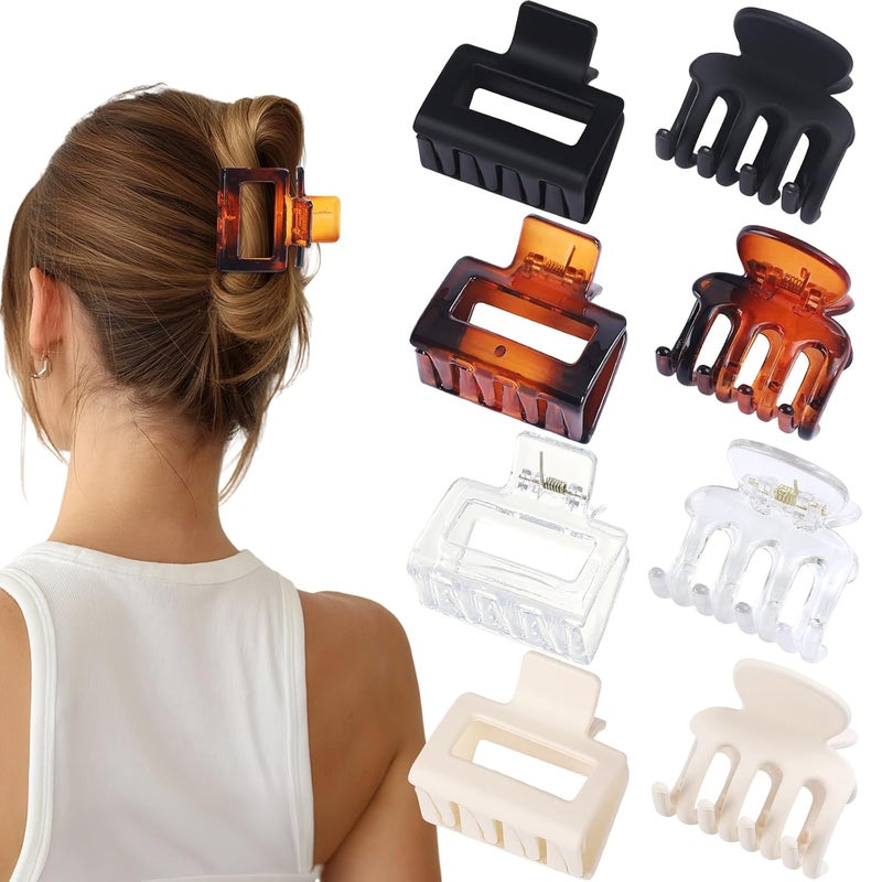 USDNICE Medium Hair Clips Combination 2 Styles Small Claw Clips for Thin Hair 8 Pcs Matte Non-slip Rectangle Jaw Clips Square Hair Accessories for Women and Girls (Transparent) - Image 2